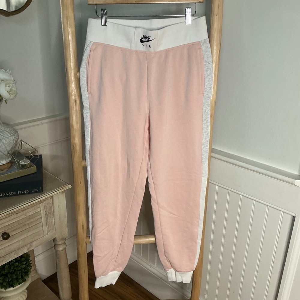 Nike Air Women Pink Colorblock Fleece Joggers High Rise Sweatpants Medium